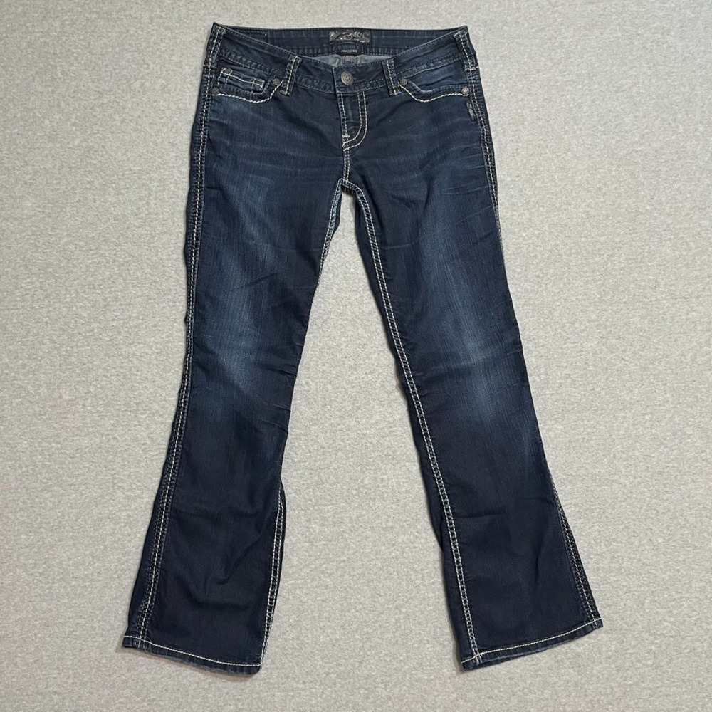 Silver Jeans Womens 28X31‎ Blue Bootcut Frances 18" Embroidered Dark Wash Denim